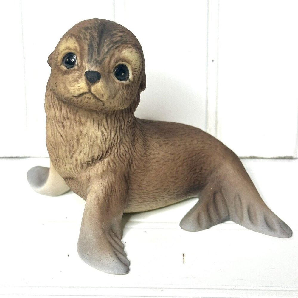 Vintage 1978 R.S.L. Baby Seal Ceramic Art Figurine Signed R.J. Brown Mexico